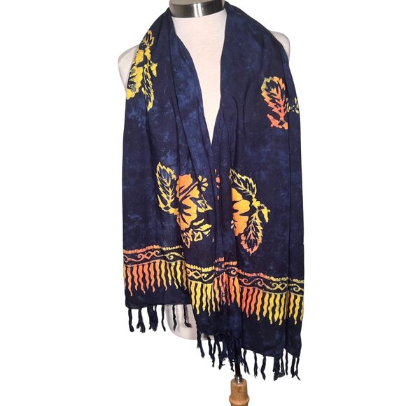 Habiscus Collection Blue Floral Fringe Rayon Lightweight & Vibrant Scarf 66 x 20 - Picture 4 of 11